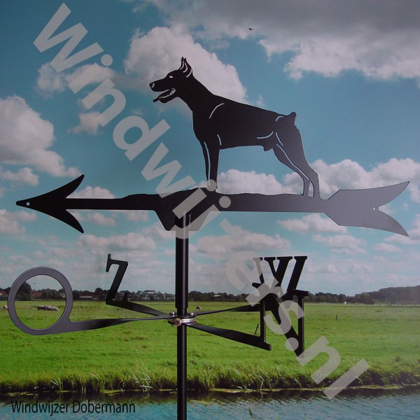 Prachtige Windwijzer Dobermann incl. windroos, staaf en montagesteun