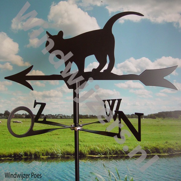 Windwijzer Poes incl. windroos, staaf en montagesteun